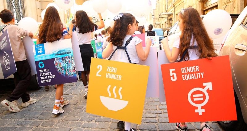 BAKU, AZERBAIJAN -9.26.2019 The event was dedicated to the Global Week on the Global Climate Strike and International Climate Action Summit .March on Sustainable Development Goals . Stand Together Now
